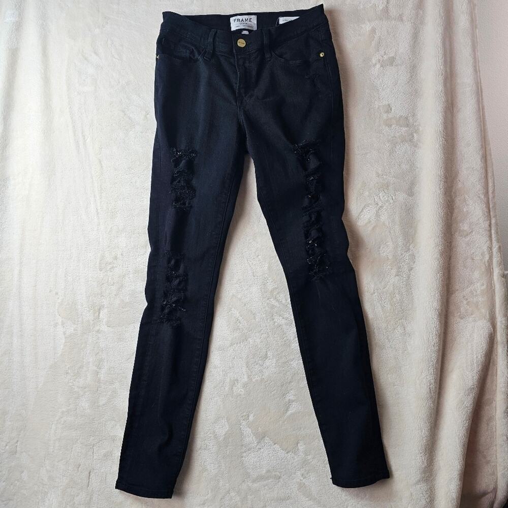 Frame Denim Black Le Skinny de Jeanne Distressed Skinny Jeans Women’s 27